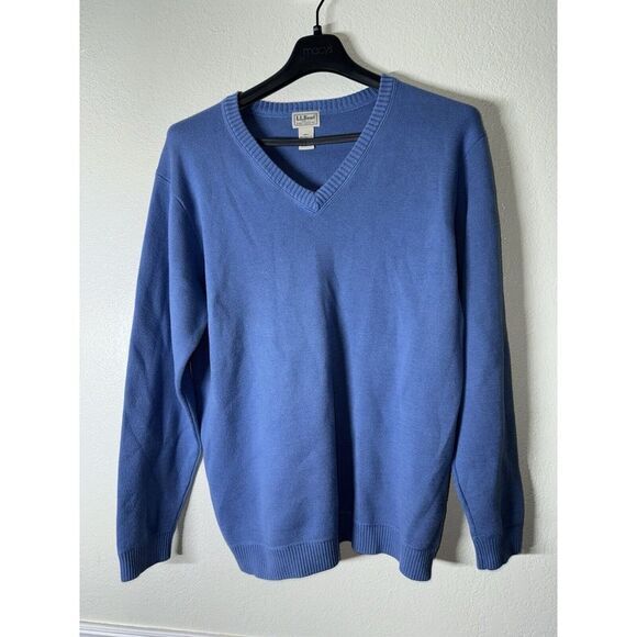 VTG L.L. BEAN Sweater Men LT Blue 100% Cotton V Neck Pullover Knit‎ Long Sleeve - Picture 1 of 5